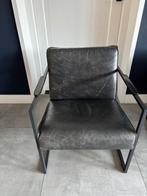 Leren donkerblauw/grijze fauteuil- Fred de la bretoniere, Huis en Inrichting, Ophalen, Blauw, Leer, Zo goed als nieuw