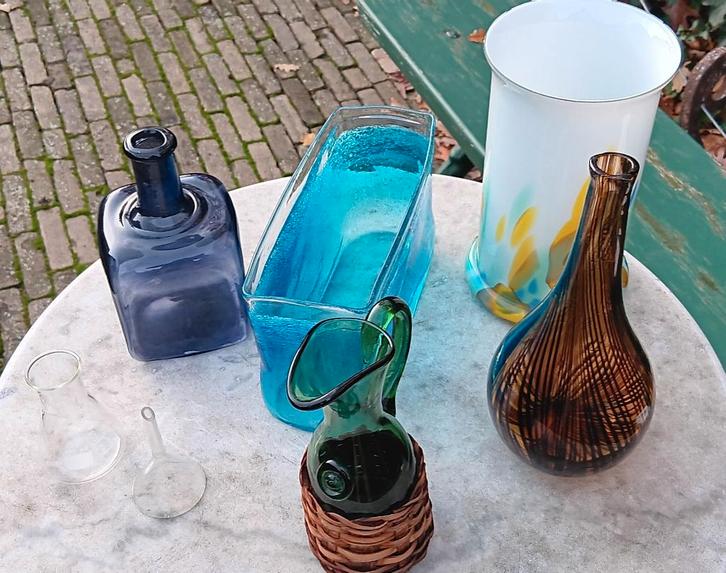 Vintage lot diverse vaasjes, glazen voorwerpen, Antiek en Kunst, Antiek | Glas en Kristal, Ophalen of Verzenden