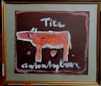 A Heyboer '' Tier '' mix media 30 x 25cm op papier, Antiek en Kunst, Kunst | Schilderijen | Modern, Verzenden