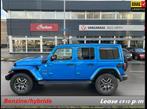 Jeep Wrangler Unlimited 4xe 380 Sahara Sky-One CABRIO, Auto's, Jeep, Automaat, Zwart, 4 cilinders, Blauw