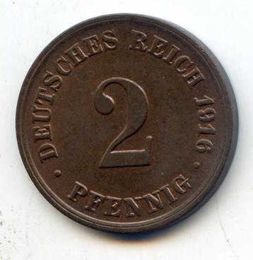 Duitsland 2 Pfennig 1916 D, Oplage 915.000, Iets orig. kleur beschikbaar voor biedingen