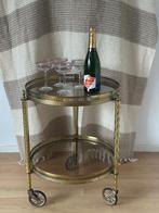 Vintage messing trolley serveerwagen Maison Jansen 1950's, Huis en Inrichting, Minder dan 55 cm, Metaal of Aluminium, Rond, Ophalen of Verzenden