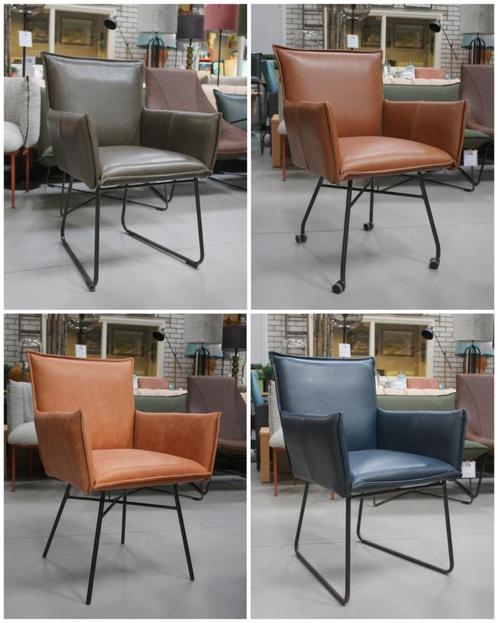 4 x luxe eetkamerstoel SANNE Jess design 4 kleuren leer, Huis en Inrichting, Stoelen, Zo goed als nieuw, Vier, Leer, Metaal, Overige kleuren