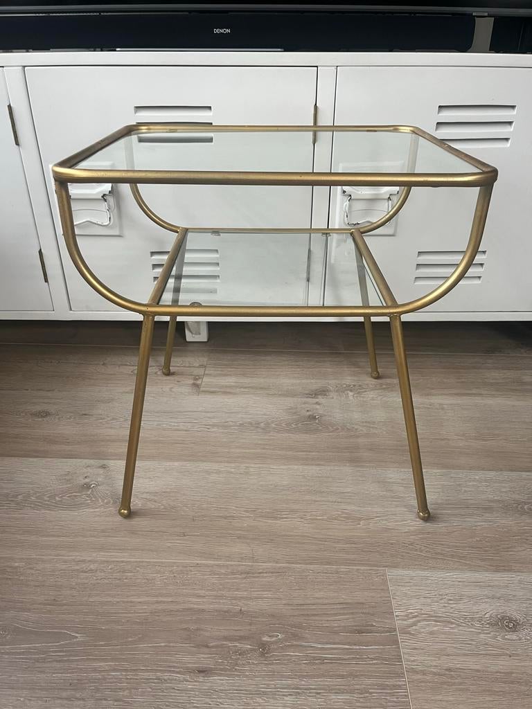 Woood Bijzettafel Metaal/Glas Antique Brass, Minder dan 55 cm, Metaal of Aluminium, Vierkant, Zo goed als nieuw