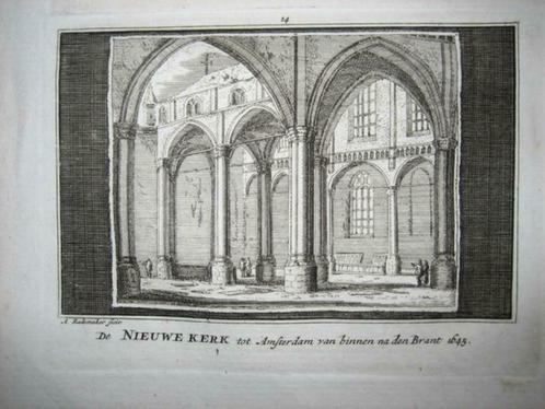 014 / Amsterdam de Nieuwe kerk Kopergravure 18e Eeuw, Antiek en Kunst, Kunst | Etsen en Gravures, Ophalen of Verzenden