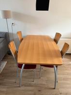 Blankhouten tafel 1,60 bij 1 meter met stoelen, Ophalen, Gebruikt, 30 jaar oud