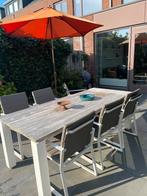 Tuinset tafel met 6 stoelen en kussens, Tuin en Terras, Ophalen, Gebruikt, Eettafel, 6 zitplaatsen