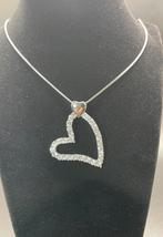 Zilveren ketting met groot open hart met zirkonia, Sieraden, Tassen en Uiterlijk, Kettingen, Ophalen of Verzenden, Zo goed als nieuw