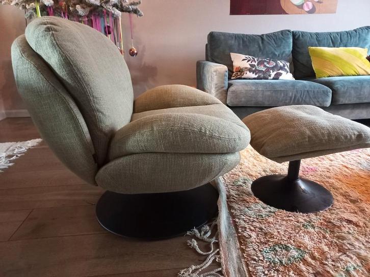 Bronx71 Draaifauteuil met hocker, Huis en Inrichting, Fauteuils, Zo goed als nieuw, Stof, 75 tot 100 cm, 75 tot 100 cm, Ophalen