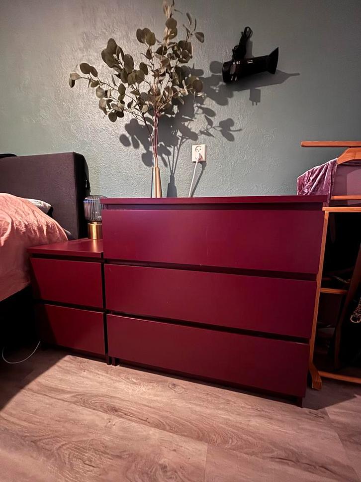 Rode IKEA Malm ladekasten set, Huis en Inrichting, Kasten | Ladekasten, Gebruikt, Minder dan 100 cm, 50 tot 100 cm, 25 tot 50 cm