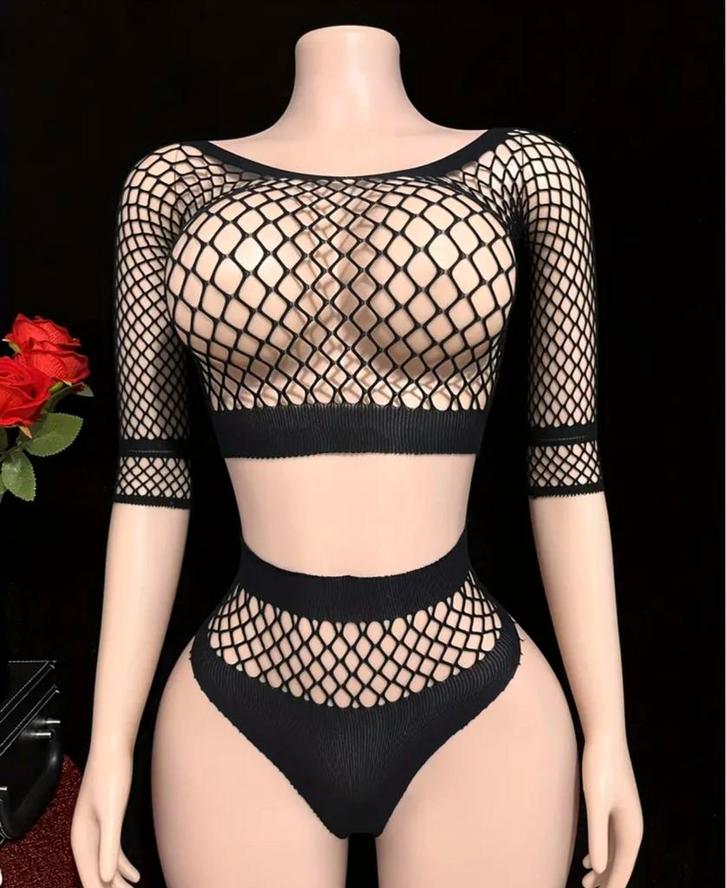 Fishnet set, Kleding | Dames, Ondergoed en Lingerie, Overige typen, Zwart, Ophalen of Verzenden