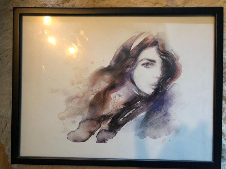 stijlvolle prent van een vrouw, Huis en Inrichting, Woonaccessoires | Schilderijen, Tekeningen en Foto's, Schilderij, Minder dan 50 cm