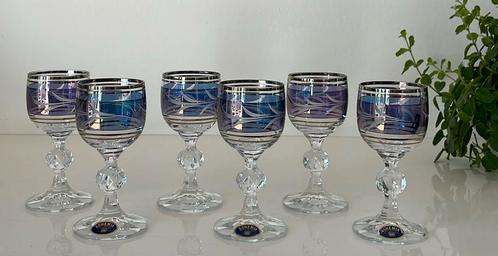 6 Bohemia gekleurde likeurglaasjes, Verzamelen, Glas en Borrelglaasjes, Zo goed als nieuw, Overige typen, Ophalen of Verzenden