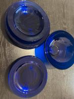 Blauw glas servies set, Huis en Inrichting, Keuken | Servies, Ophalen, Gebruikt, Glas, Bord(en)