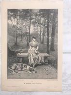 A. Raudnitz: Treu bewacht, 1890, or. gravure, 32x23cm., mooi, Antiek en Kunst, Ophalen of Verzenden