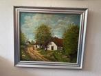 Olieverf schilderij dorpsgezicht –gesigneerd Jo ’83–72x62 cm, Antiek en Kunst, Ophalen of Verzenden