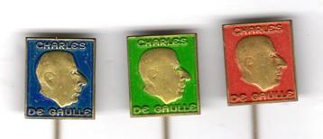 3 speldjes CHARLES DE GAULLE PRESIDENT GENERAAL FRANKRIJK (A beschikbaar voor biedingen