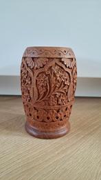 Houten Potje/Vaasje met Bloemenmotief, Ophalen