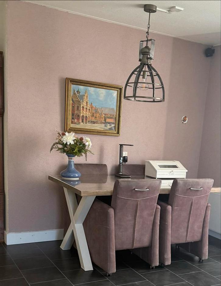 Boomstam eettafel met stalen poten, Antiek en Kunst, Antiek | Meubels | Tafels, Ophalen