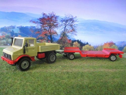 1/55 Mercedes Benz Unimog U1500 met dieplader i.z.g.st., Hobby en Vrije tijd, Modelauto's | 1:50, Gebruikt, Ophalen of Verzenden