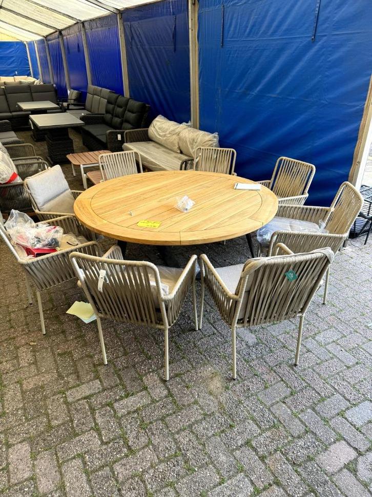 Tuintafel Basso 160 cm 4SO met Tuinstoel Vita Gomez bruin, Tuin en Terras, Tuintafels, Nieuw, Rond, Overige materialen, Ophalen