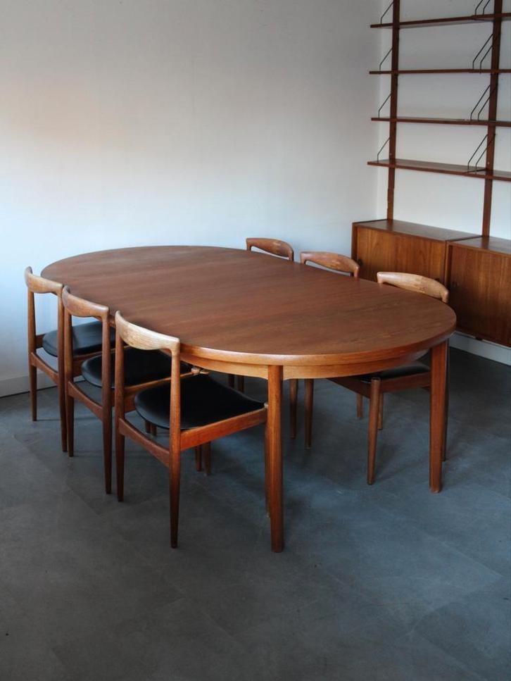 Vintage Deense uitschuifbare eettafel in teak, Huis en Inrichting, Tafels | Eettafels, Zo goed als nieuw, 100 tot 150 cm, 200 cm of meer