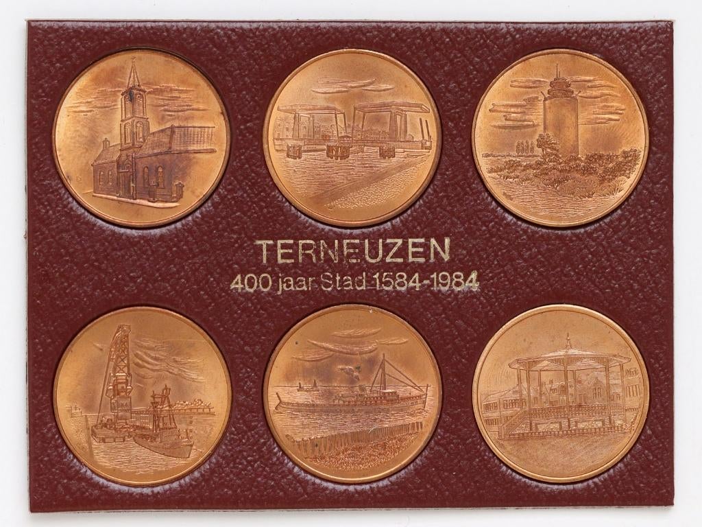herdenkingsmunten Terneuzen 400 jaar stad, Postzegels en Munten, Munten | Nederland, Ophalen of Verzenden, Koningin Beatrix, Overige waardes