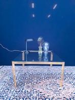 Vierkante vintage salontafel, messing en glas, coffee table, Huis en Inrichting, Tafels | Salontafels, Ophalen, Gebruikt, 100 tot 150 cm