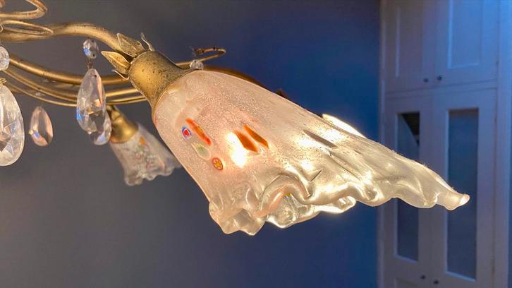 Murano glazen designlamp, 10-armig, Huis en Inrichting, Lampen | Hanglampen, Gebruikt, 75 cm of meer, Glas, Ophalen