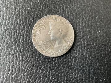 Zilveren inhuldigings penning Wilhelmina 1898 beschikbaar voor biedingen
