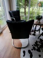 Deense design vintage fauteuil zwart leer, chroom KEBE, Huis en Inrichting, Fauteuils, Minder dan 75 cm, Metaal, Vintage, Zo goed als nieuw