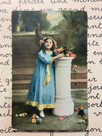 1914 Meisje in blauwe jurk met lang haar, Ophalen of Verzenden, Voor 1920, Gelopen, Kinderen