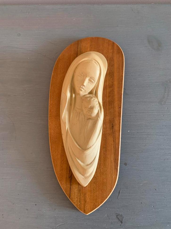 Houten Wanddecoratie Maria met Kind, Antiek en Kunst, Antiek | Religie, Ophalen of Verzenden