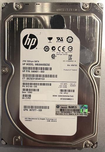 2TB HP 3.5" SATA 7200RPM hard disk