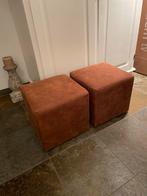 Cognac kleur hockers 2 stuks, Ophalen, Strak, Vierkant, Leer