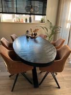 Ovale eettafel met 6 cognac draai stoelen, Gebruikt, 100 tot 150 cm, 200 cm of meer, Ophalen of Verzenden
