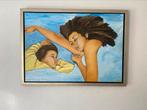 Moeder en dochter, 100X70 cm, olieverf schilderij, Ophalen of Verzenden