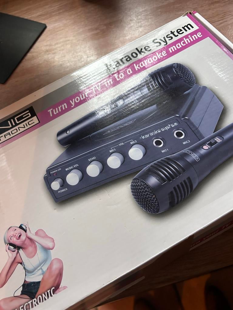 König Karaoke Set met 2 Microfoons, Audio, Tv en Foto, Karaoke-apparatuur, Gebruikt, Complete set, Ophalen of Verzenden