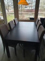 Uitschuifbare eettafel inclusief 6 stoelen., Ophalen, Gebruikt, 50 tot 100 cm, Vijf personen of meer