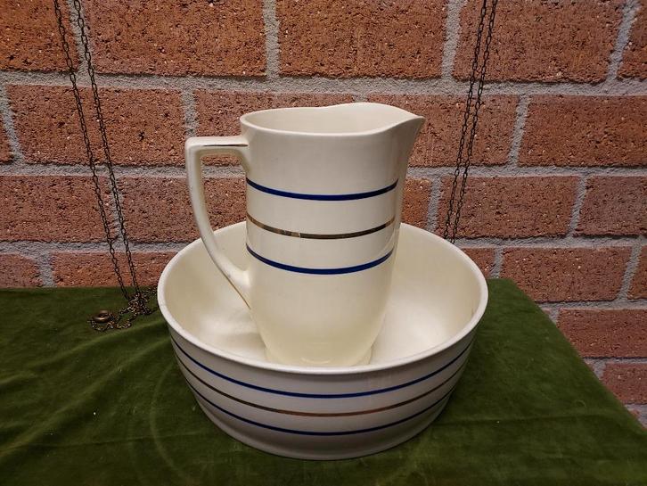 2-delig lampetstel met blauwe biesjes, P. Regout., Antiek en Kunst, Antiek | Keramiek en Aardewerk, Verzenden