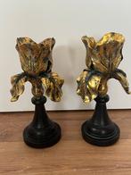 Kandelaar hout en brons tulp 2 stuks, Ophalen of Verzenden, Koper of Brons