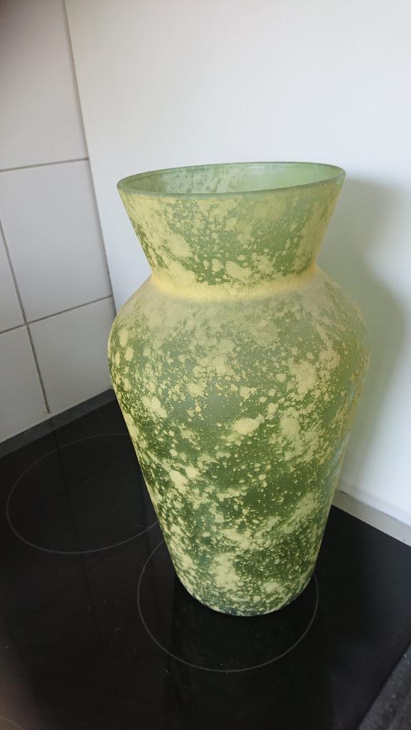 Italiaanse vaas loodkristal Vetro Soffiato (Murano), Huis en Inrichting, Woonaccessoires | Vazen, Zo goed als nieuw, Groen, Minder dan 50 cm