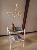Bijzettafel van staal met rookglas, Huis en Inrichting, Minder dan 55 cm, Metaal of Aluminium, Vierkant, Zo goed als nieuw