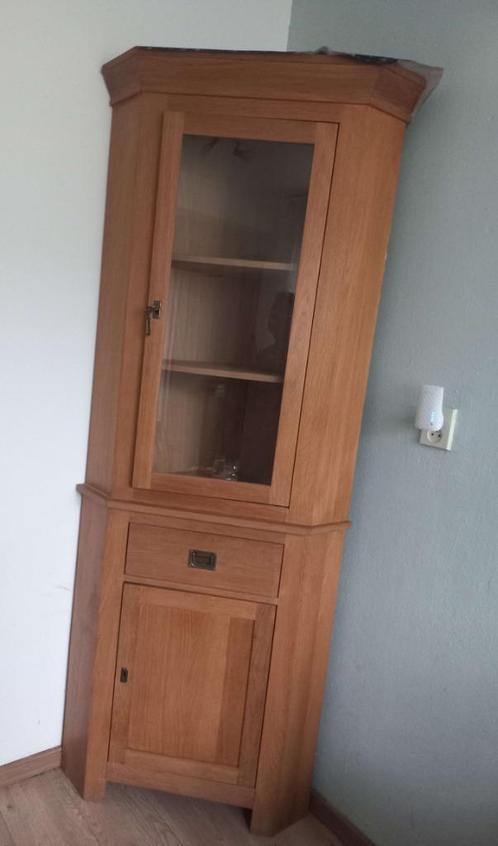 Blank patine eiken hoekkast, Huis en Inrichting, Kasten | Vitrinekasten, Gebruikt, 200 cm of meer, 50 tot 100 cm, 25 tot 50 cm
