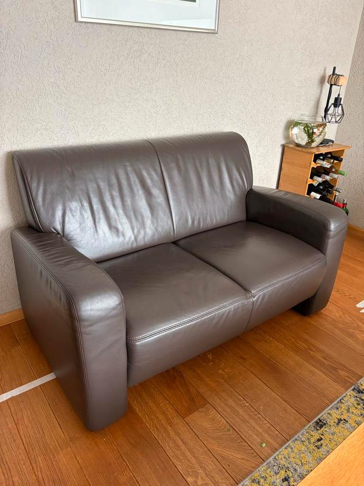 Leren 2-zitsbank en fauteuil set, Huis en Inrichting, Banken | Bankstellen, Zo goed als nieuw, Rechte bank, Eenpersoons, Minder dan 150 cm