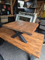Boomstam salontafel 8080 kruispoot, Huis en Inrichting, Tafels | Eettafels, Ophalen, Gebruikt, 50 tot 100 cm, Vierkant
