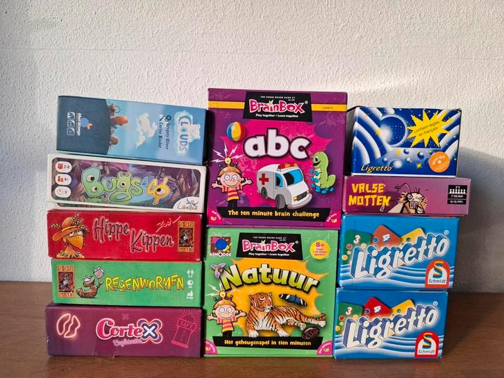 Bordspellen en Kaartspellen oa. Ligretto Brainbox Clouds, Hobby en Vrije tijd, Gezelschapsspellen | Bordspellen, Gebruikt, Een of twee spelers