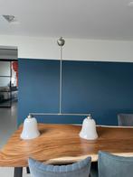 Art deco hanglamp met 2 glazen kelken: breedte 80 hoog 105, Art deco, Ophalen of Verzenden, Zo goed als nieuw, Glas