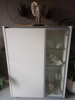 Buffetkast met glasplaat - HDF, RVS en hout, Gebruikt, 100 tot 150 cm, Ophalen of Verzenden, Modern