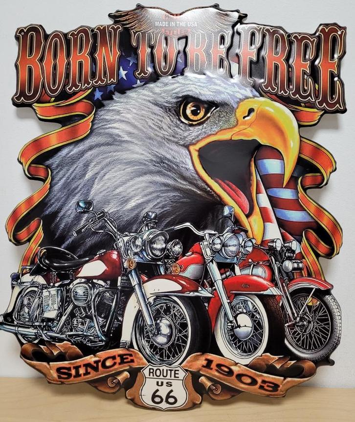Born to be free Eagle Motorcycle reclamebord van metaal deco, Huis en Inrichting, Woonaccessoires | Wanddecoraties, Nieuw, Verzenden